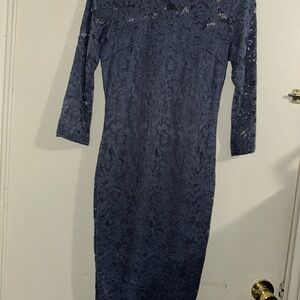 AX Paris Long Sleeve Lace Dress in Deep Blue Size 10